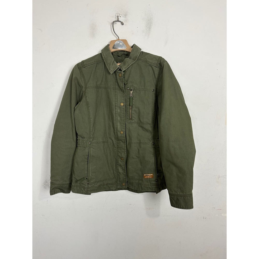 LL Bean Womens Utility Field Jacket Olive Green Quilted Lined Size M 507068